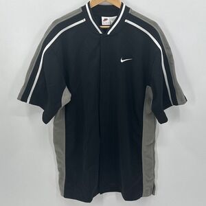 Nike Basketball Warm Up Shirt Men Large Black Button Up Short Sleeve VTG White T